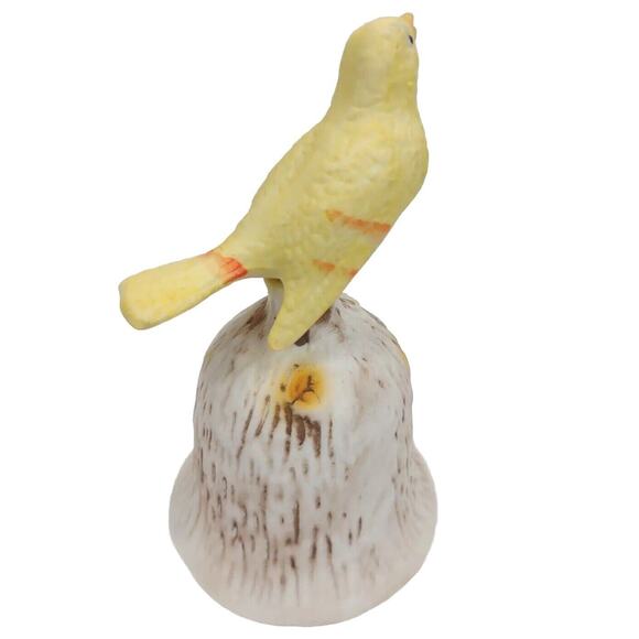 Vintage Ceramic Bell Yellow Bird with Raised Flowers by Price Products 5” Tall - Picture 6 of 7